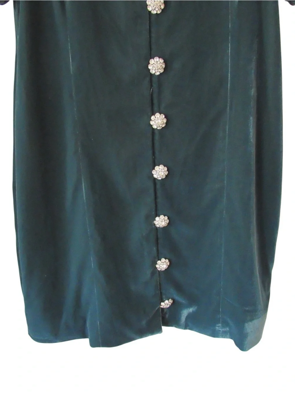 J Crew Velvet Jeweled Button Front Mini Dress 10 Dark Green Puff Sleeves Holiday
